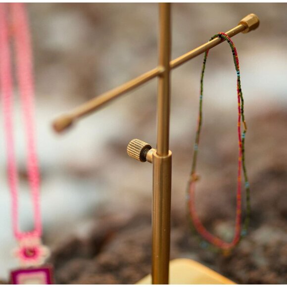 Gold Metal 2-Tier Adjustable T-Bar Jewelry Display Stand, Necklace Organizer - Picture 2 of 5